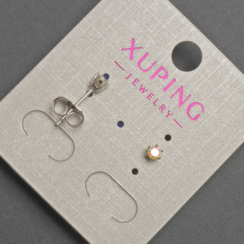 Xuping Stud Earrings with Rainbow Crystal, Diameter 3mm +/- Rhodium