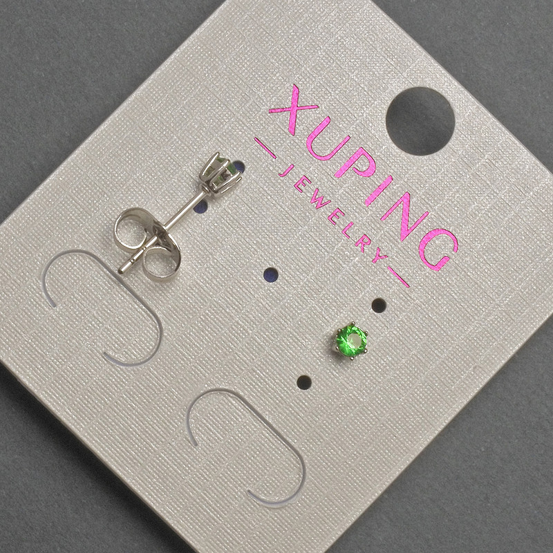 Xuping Stud Earrings with Green Crystal, Diameter 3mm+- Rhodium