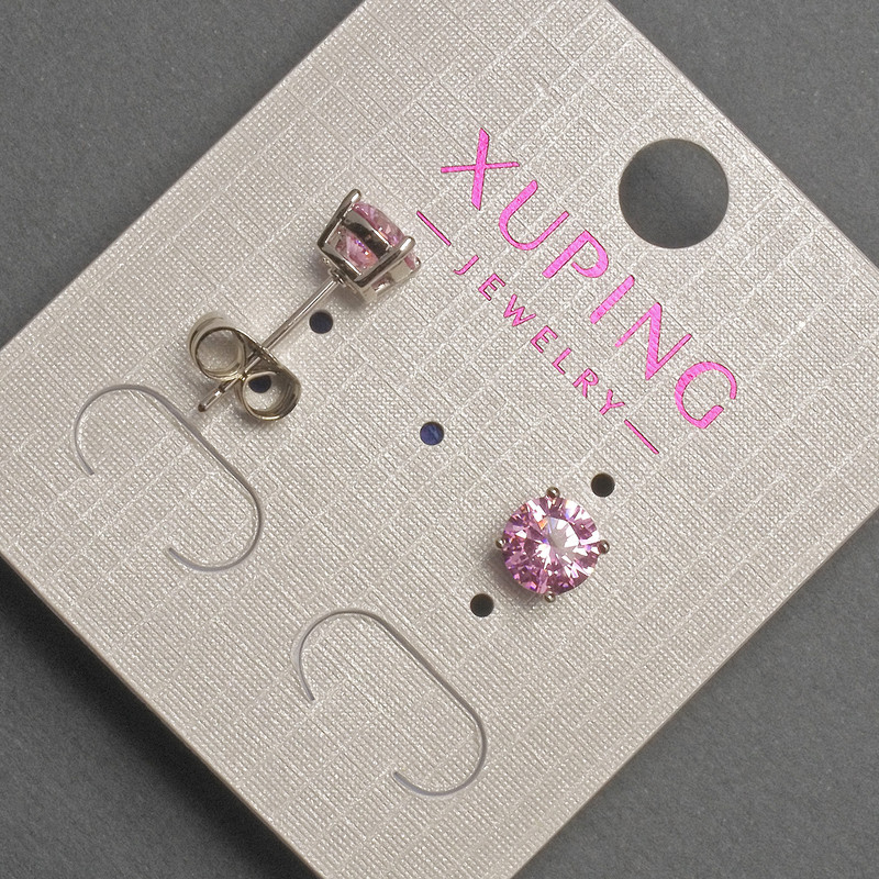 Xuping Stud Earrings with Pink Crystal, diameter 6mm+/- Rhodium