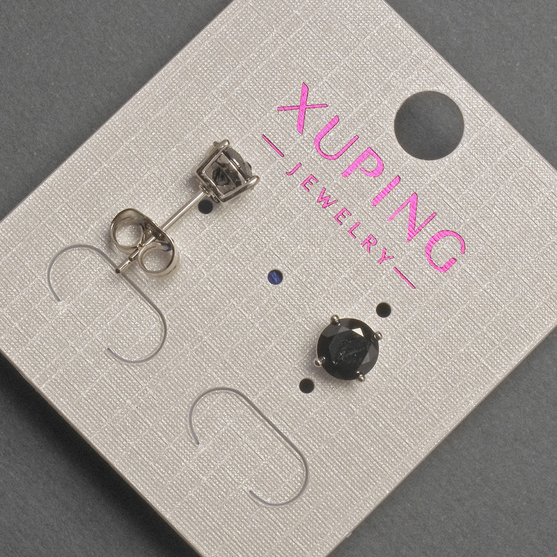 Xuping Stud Earrings with Black Crystal, Diameter 6mm+- Rhodium Plated