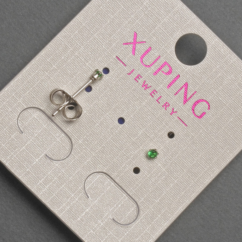 Xuping Stud Earrings with Green Crystal, diameter 2mm+/- rhodium