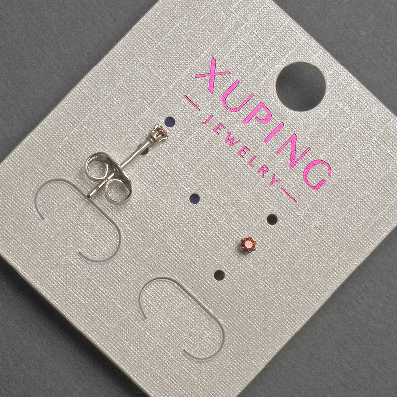 Xuping Stud Earrings with Red Crystal, Diameter 2mm+/- Rhodium