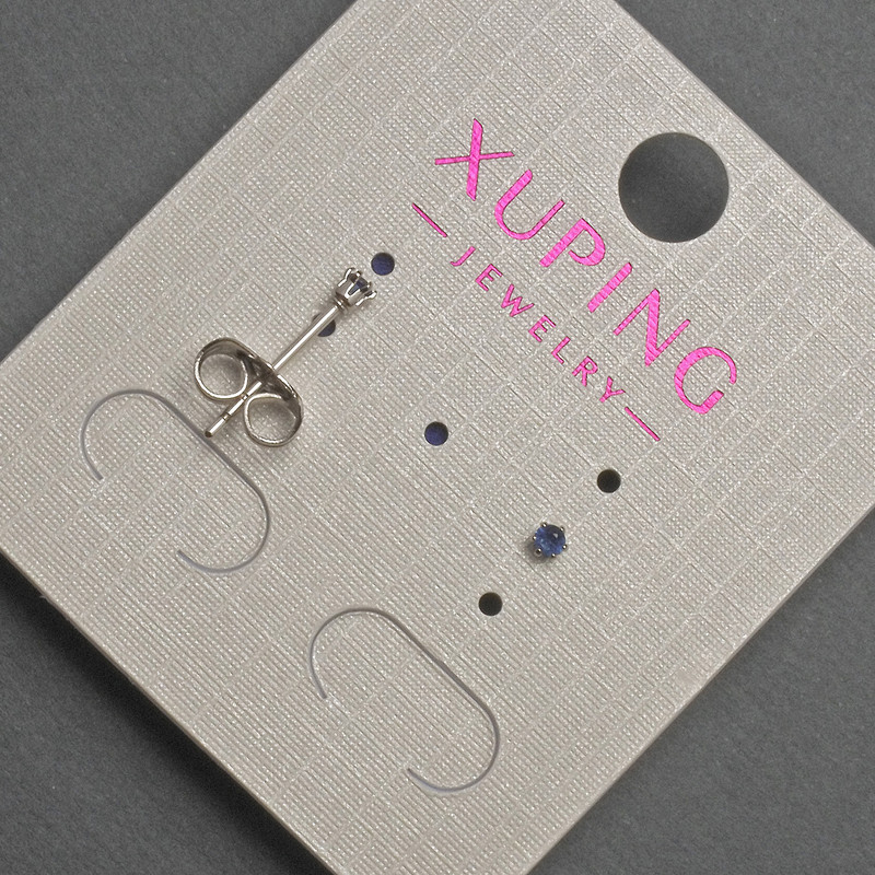 Xuping Stud Earrings with Blue Crystal, Diameter 2mm+/- Rhodium