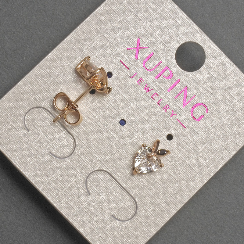 Xuping Heart Stud Earrings with White Crystal, Diameter 7x10mm +/- 18K Gold Plating