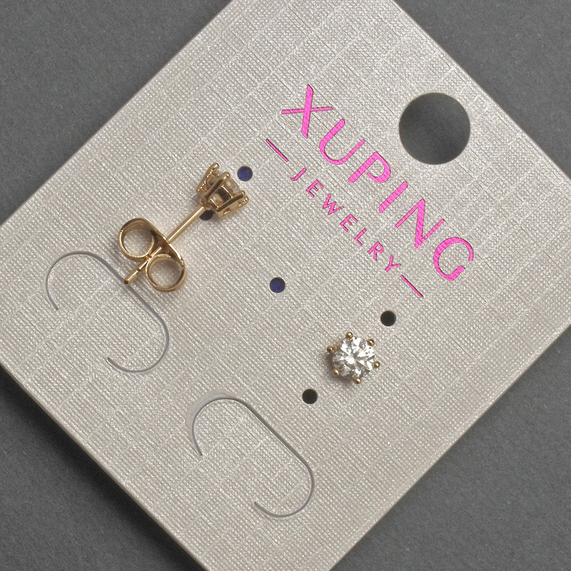 Xuping Stud Earrings with White Rhinestones, Diameter 4mm +/- 18K Gold Plating