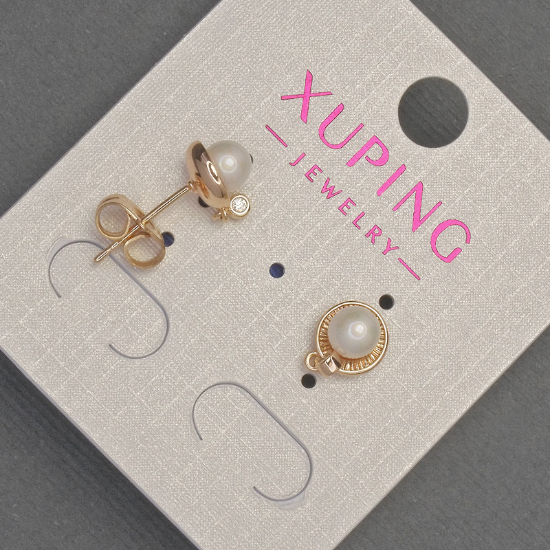 Xuping Stud Earrings with White Rhinestones and Pearl, Diameter 7mm, Length 12mm +/- 18K Gold Plating