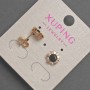 Xuping Stud Earrings with White and Black Rhinestones, Diameter 8.5mm+- 18K Gold Plating