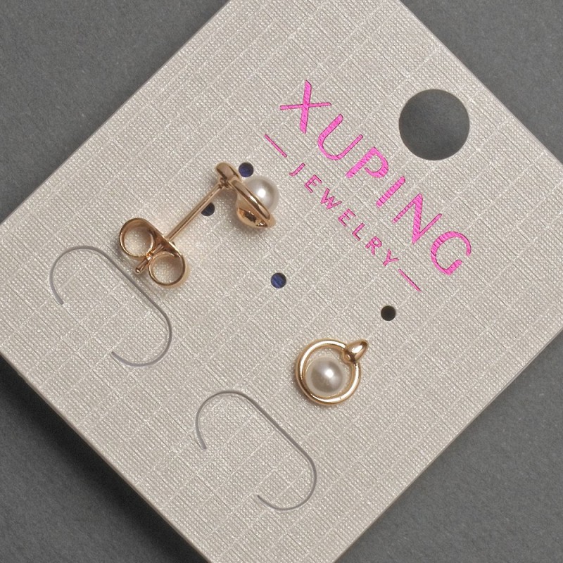 Xuping Stud Earrings with Pearl, diameter 4mm, length 8mm+/- 18K Gold Plating