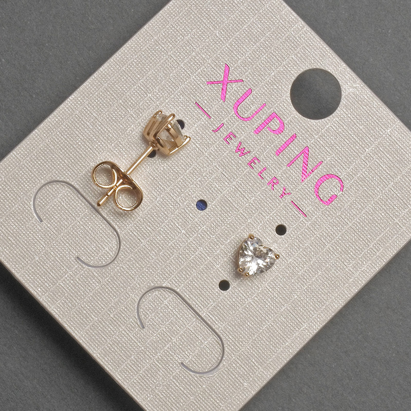 Xuping Heart Stud Earrings with White Crystal, Diameter 5mm+/- 18K Gold Plating