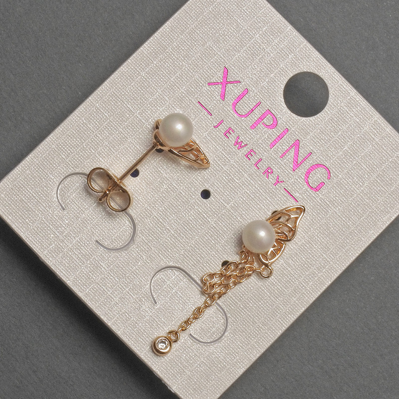 Xuping Stud Earrings with a Pearl, diameter 5mm, length 10-35mm+- 18K Gold Plated
