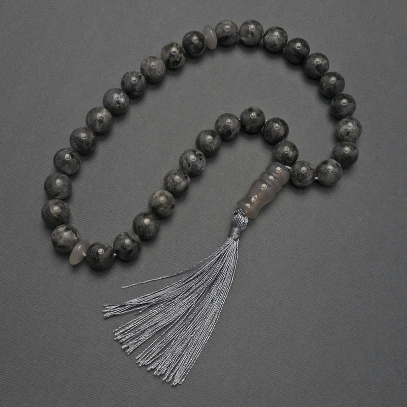 Larvikite Prayer Beads, Smooth Bead 12mm+-, Rondelle 15x5mm+-, Inset Bead 28x11mm+