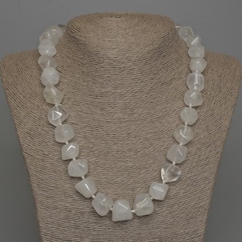 Necklace Rock Crystal Natural Stone Faceted Beads, Diameter 14x14mm+/- with Clasp, Length 50cm+