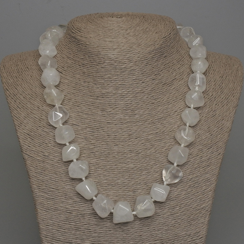 Necklace Rock Crystal Natural Stone Faceted Beads, Diameter 14x14mm+/- with Clasp, Length 50cm+