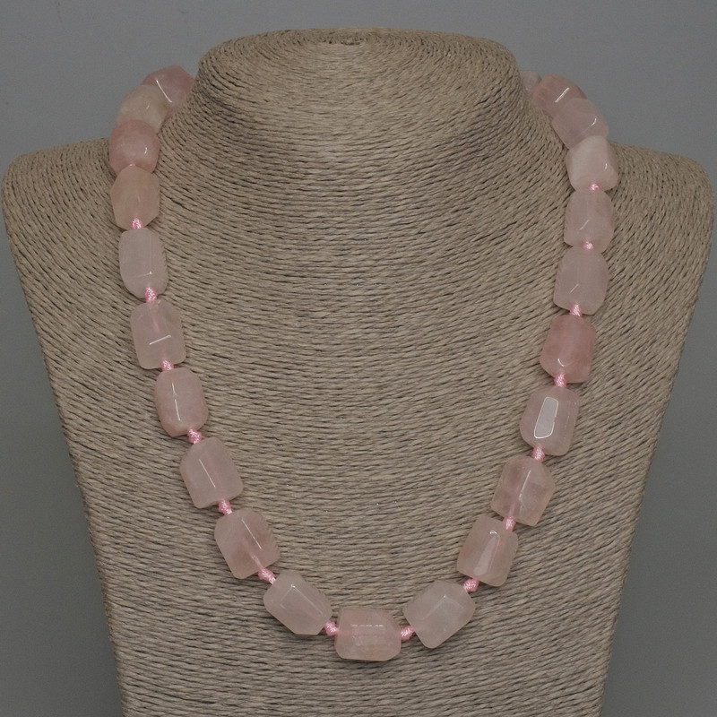 Rose Quartz Necklace, Natural Faceted Stone Beads, Diameter 16x13mm+/-, with Clasp, Length 50cm+
