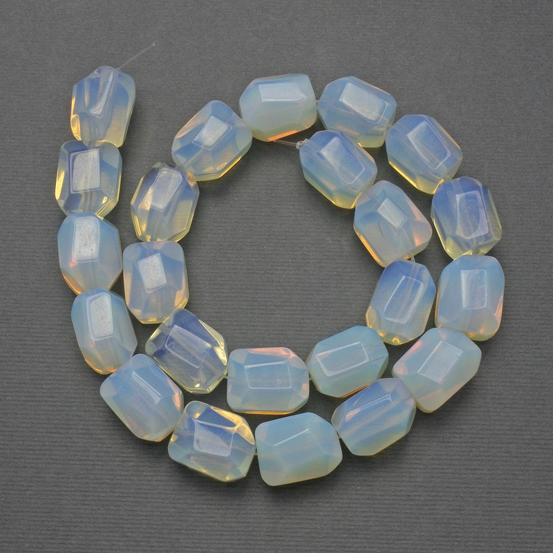 Moonstone Beads, natural stone faceted, diameter 16x13mm+/- on fishing line, length 38cm+