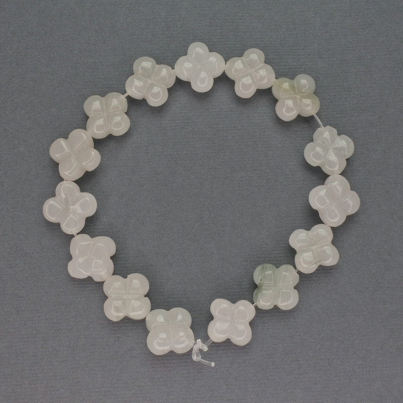 White Quartz Beads, Natural Stone Clover Shape, Diameter 14x14mm+/-, Length 20cm+