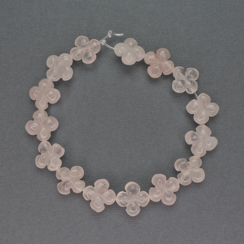 Rose Quartz Beads, Natural Stone, Clover Shape, Diameter 13x13mm+-, Length 20cm+