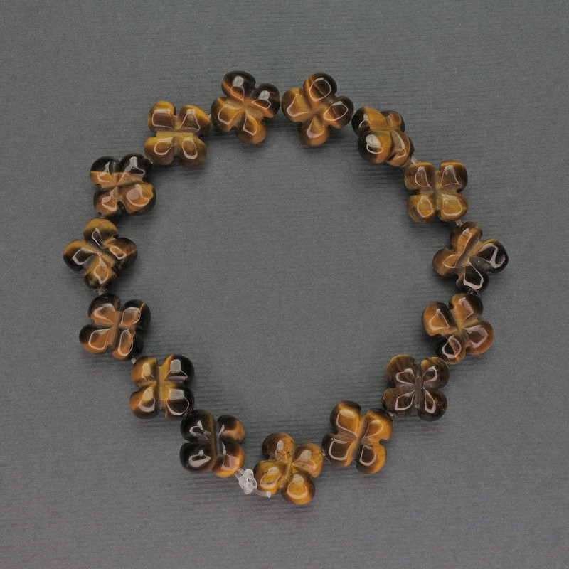 Tiger's Eye Beads Natural Stone Clover Shape, Diameter 13x13mm+/-, Length 19cm+