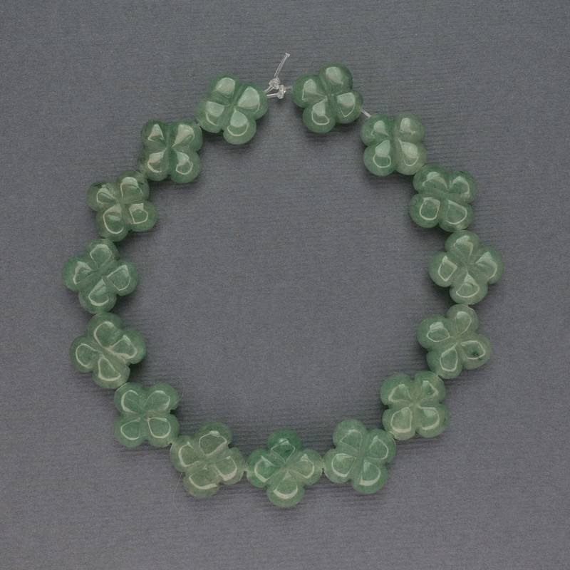Jade Beads Natural Stone Clover, diameter 14x14mm+-, length 20cm+