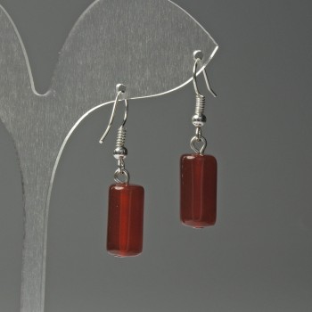 Carnelian Cylinder Earrings, Diameter 8x15mm+/-, Length 37mm+