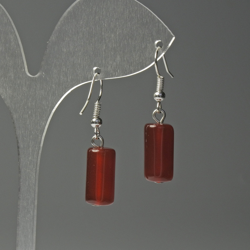 Carnelian Cylinder Earrings, Diameter 8x15mm+/-, Length 37mm+