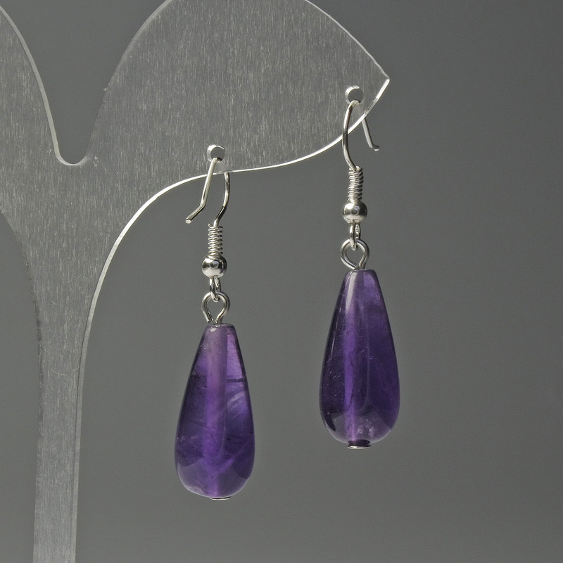 Amethyst Drop Earrings, diameter 10x23mm+/-, length 40mm+