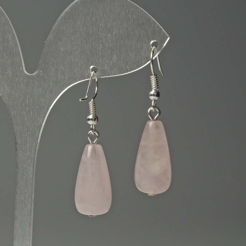 Rose Quartz Drop Earrings, diameter 10x25mm+-, length 40mm+