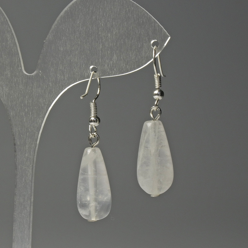Rock Crystal Drop Earrings, Diameter 10x25mm+/-, Length 40mm+
