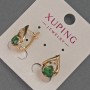 Xuping Earrings with White Rhinestones and Green Crystal, diameter 11mm+/-, length 16mm+/- 18K Gold Plated