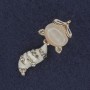 Fox Brooch with White Rhinestones, Cat's Eye Stone, White Enamel, Gold-Coloured Metal, 14x27mm+
