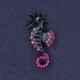 Seahorse Brooch, white and grey rhinestones, pink and blue enamel, silver-tone metal, 26x47mm+