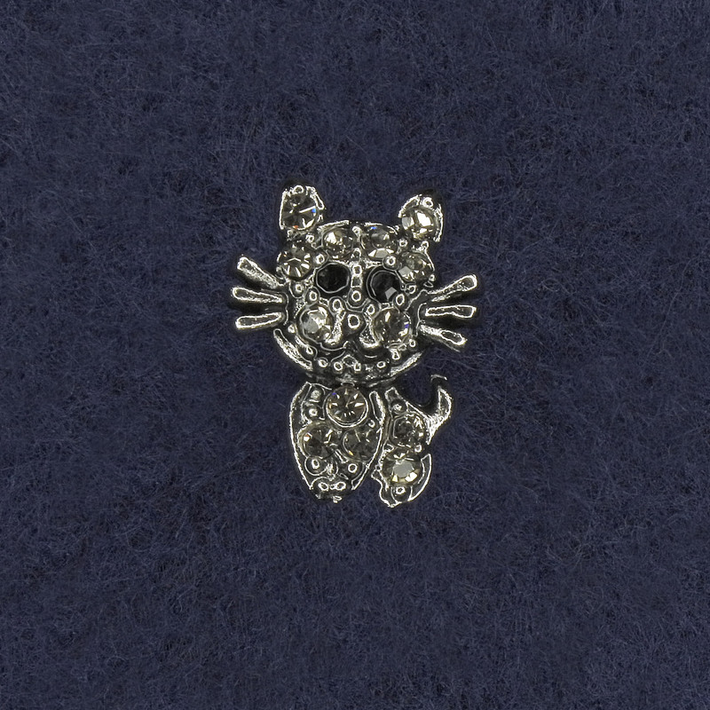 Cat Brooch White and Black Rhinestones Silver-Tone Metal 11x15mm+