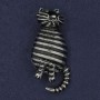 Cat Brooch, green rhinestones, black enamel, silver-tone metal 29x60mm+