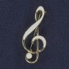 Treble Clef Brooch, white enamel, gold-tone metal 16x40mm+