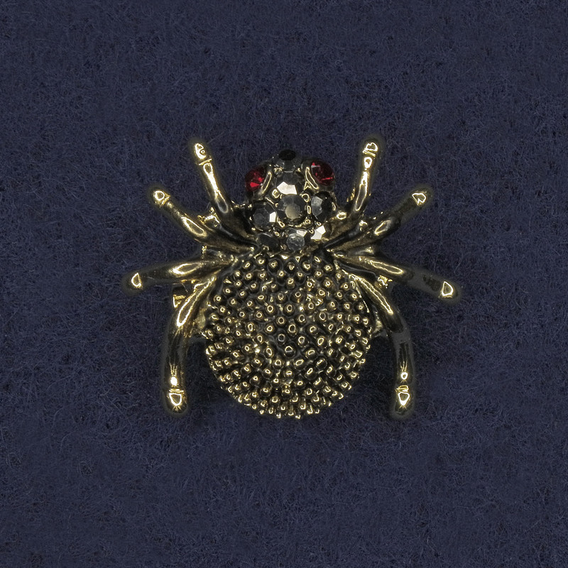 Spider Brooch with Rhinestones, Gold-Tone Metal, 24x23mm+