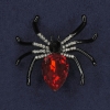 Spider Brooch with White Rhinestones, Red Crystal, Enamel, Black Metal, 42x42mm+