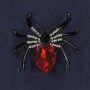 Spider Brooch with White Rhinestones, Red Crystal, Enamel, Black Metal, 42x42mm+