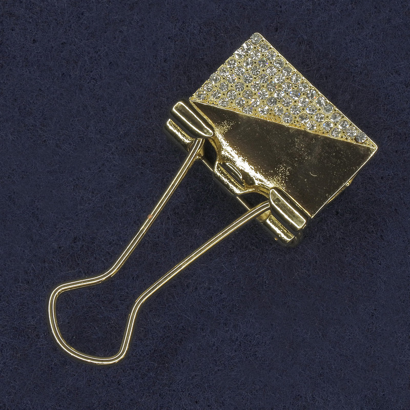 Brooch Clip with White Crystals in Gold-Tone Metal 21×46mm+