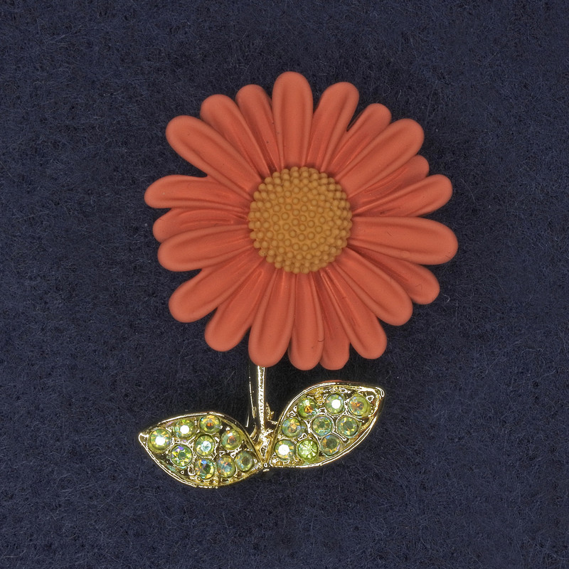 Daisy Brooch, blue rhinestones, enamel, gold-tone metal, 39x32mm+