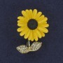 Daisy Brooch, white rhinestones, yellow and black enamel, gold-tone metal, 39x32mm+