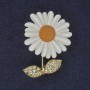Daisy Brooch, white rhinestones, white and yellow enamel, gold-tone metal, 39x32mm+