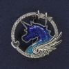 Unicorn Brooch with White Rhinestones, Enamel, Silver-Tone Metal, 30x32mm+