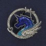 Unicorn Brooch with White Rhinestones, Enamel, Silver-Tone Metal, 30x32mm+