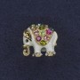 Elephant Brooch with Crystals, White Enamel, Gold-Tone Metal, 16x15mm+