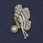 Butterfly Brooch, White Crystals, Pearl, Gold-Tone Metal, 41x58mm+