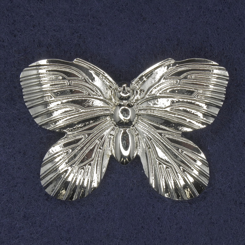 Butterfly Brooch, Silver-Tone Metal, 42x30mm+
