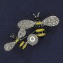 Bee Brooch, yellow and black enamel, pearl, white rhinestones, silver-tone metal, 30x37mm+