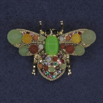 Bee Brooch, assorted gemstones and rhinestones, gold-tone metal, 28x40mm+