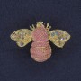 Bee Brooch, pink enamel, rainbow rhinestones, gold-tone metal, 22x30mm+
