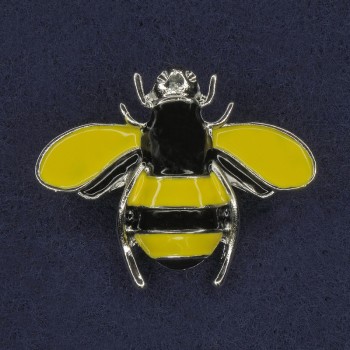 Bee Brooch, yellow and black enamel, silver-tone metal, 30x37mm+